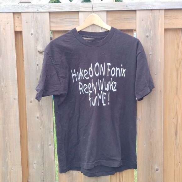 RETRO HUKED ON FONIX REELY WURKZ FUR ME t-shirt men's size Large - Picture 2 of 4